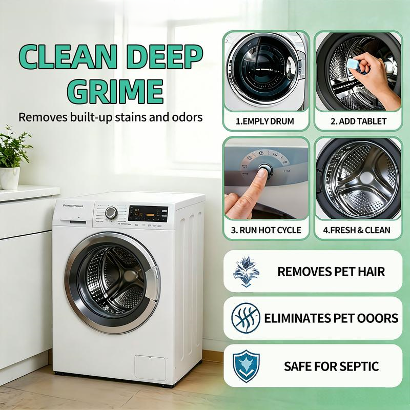 NESLEMY-Friendly Washing Machine Cleaner Tablets – Deep Clean Washer Odors, Residue & Pet Hair Buildup