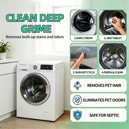 NESLEMY-Friendly Washing Machine Cleaner Tablets – Deep Clean Washer Odors, Residue & Pet Hair Buildup