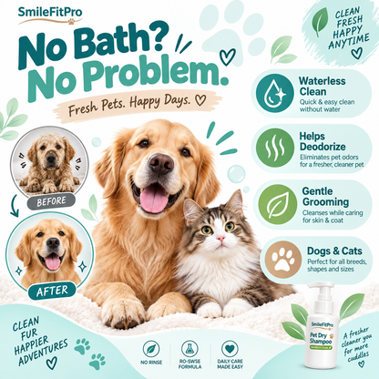 SmileFitPro™ Rinse-Free Pet Shampoo Mousse – Waterless Clean, Deodorize & Freshen Dogs & Cats