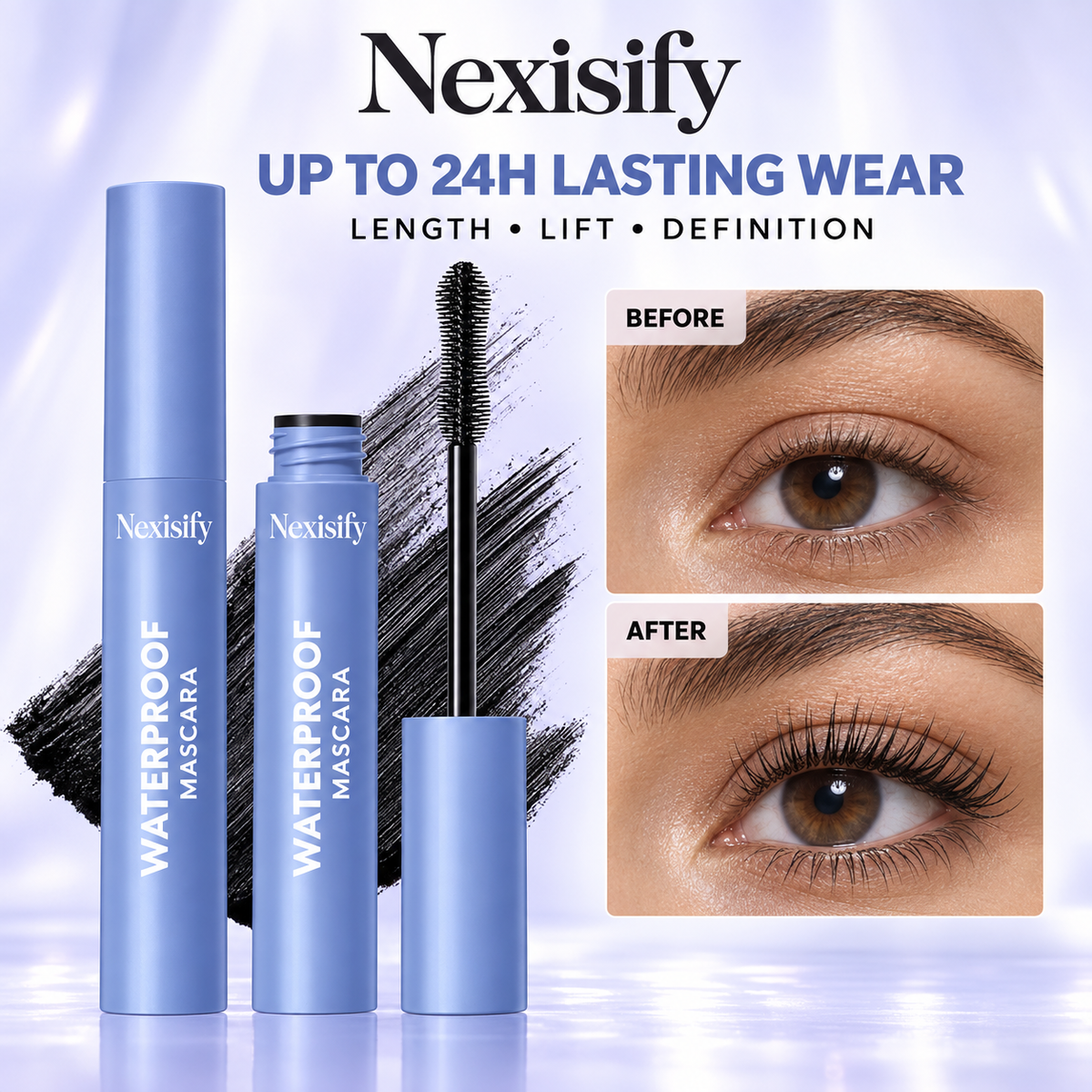 ✨Nexisify® 3-in-1 Waterproof Mascara – Length, Volume & Lift