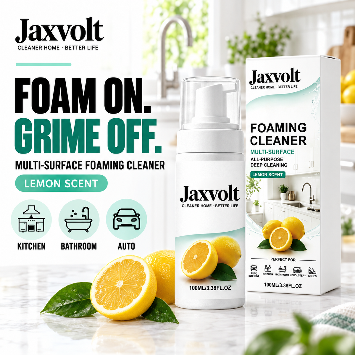 ✨Jaxvolt® Multi-Surface Foaming Cleaner – Kitchen, Bathroom & Car Interior Care