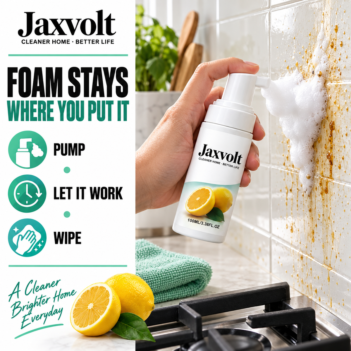 ✨Jaxvolt® Multi-Surface Foaming Cleaner – Kitchen, Bathroom & Car Interior Care
