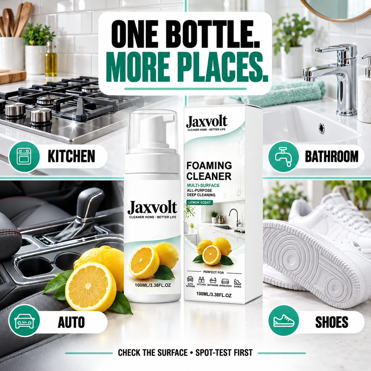 ✨Jaxvolt® Multi-Surface Foaming Cleaner – Kitchen, Bathroom & Car Interior Care