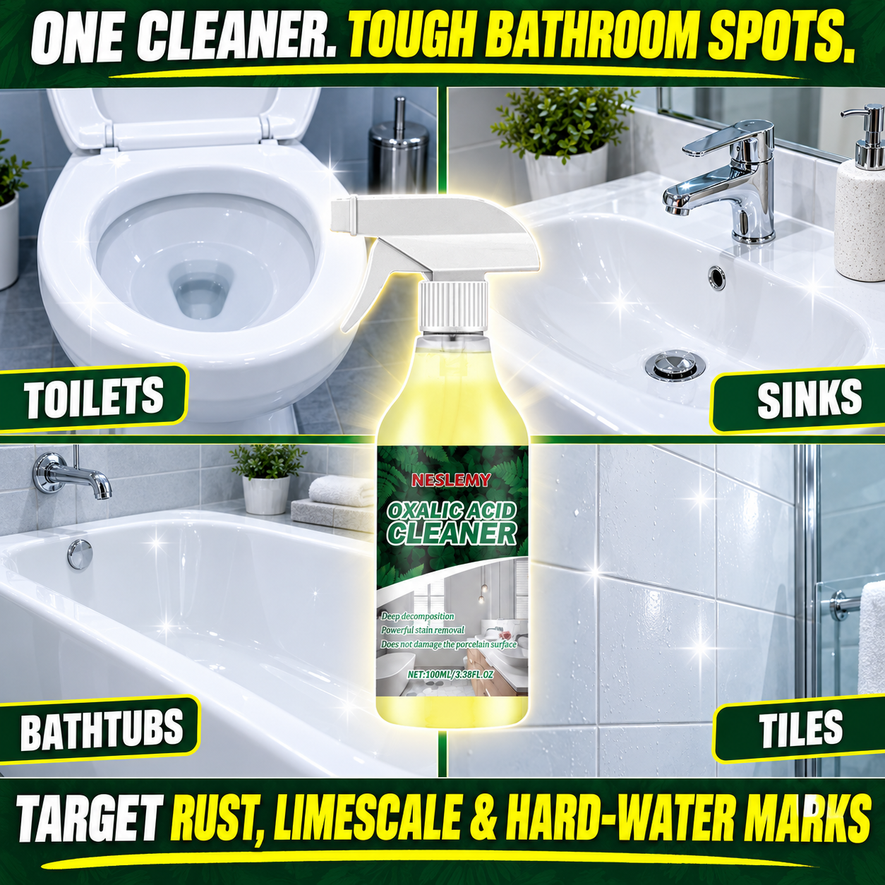 🔥NESLEMY Oxalic acid Cleaner for Tough Toilet & Sink Stains
