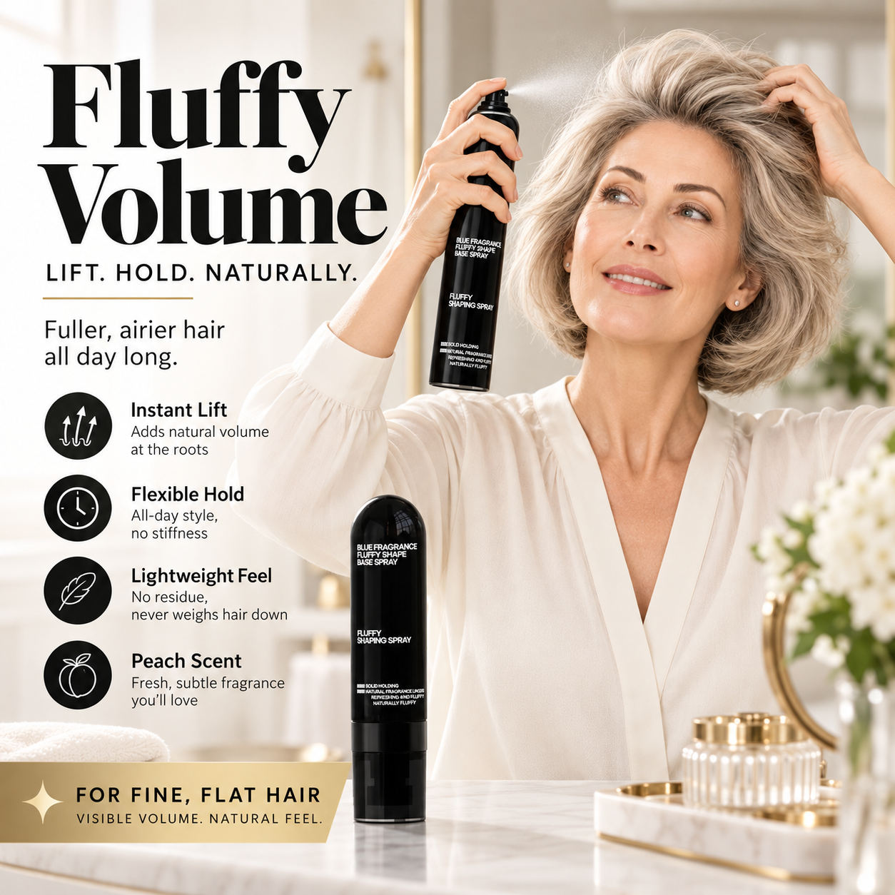 Buy 1 Get 1 Free🔥Fluffy Volumizing Hair Shaping Spray, Long-Lasting Mist with Sweet Peach Fragrance