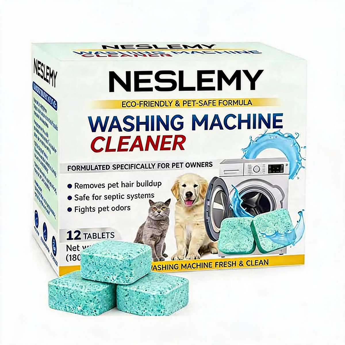 NESLEMY-Friendly Washing Machine Cleaner Tablets – Deep Clean Washer Odors, Residue & Pet Hair Buildup